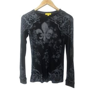 LA Culture Embellished Black Shirt Women’s Sz Small Black Grunge Y2K